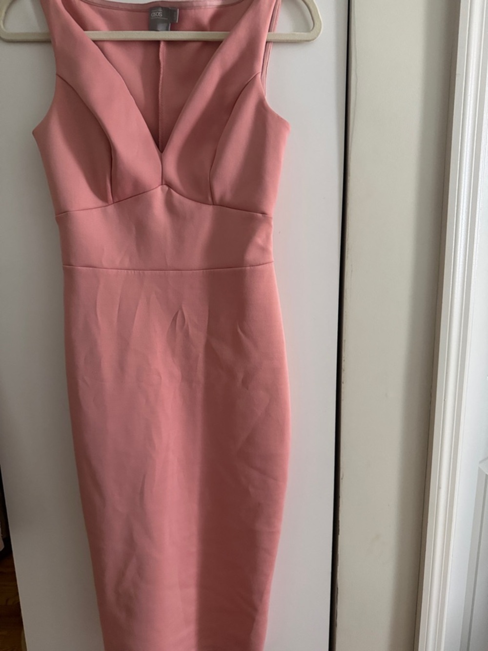 ASOS Dusty Pink V-Neck Midi Sheath Dress